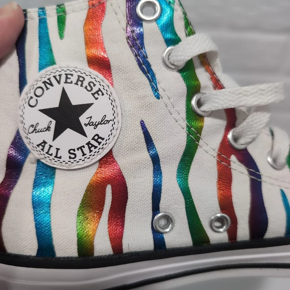 Converse Shoes Junior Size 3 Hi-Top Zebra Stripes Rainbow All Star Animal Print